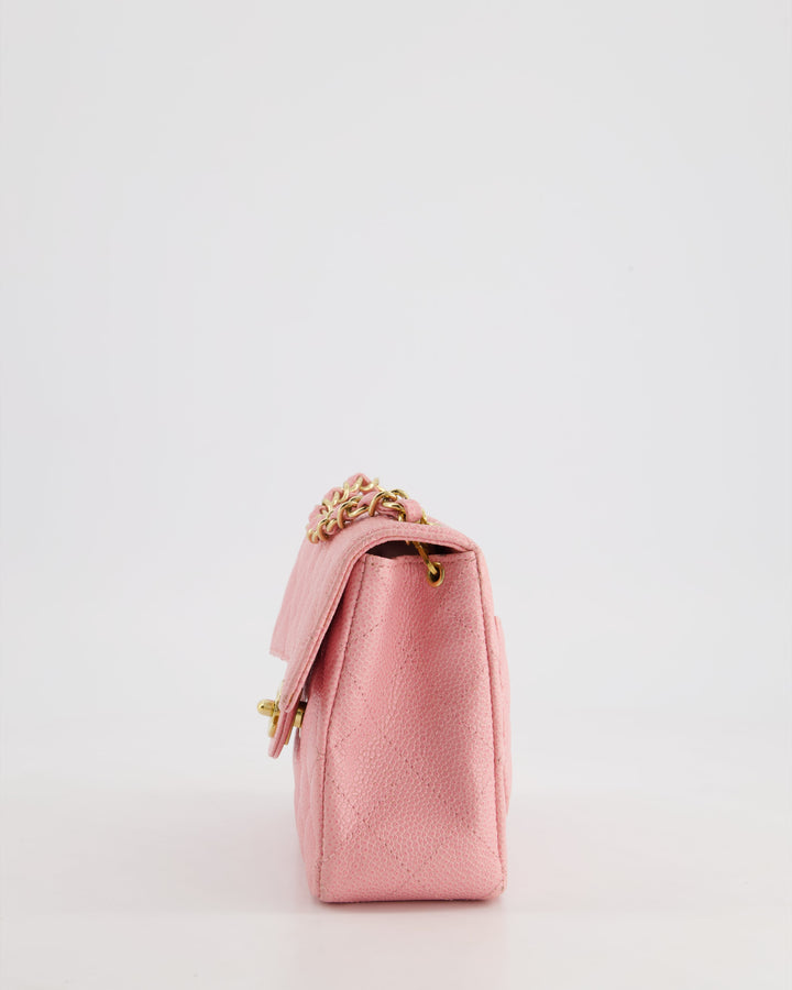 *RARE* Top Quality Chanel Pink Mini Square Flap Bag in Caviar Leather with 24K Gold Plated Hardware