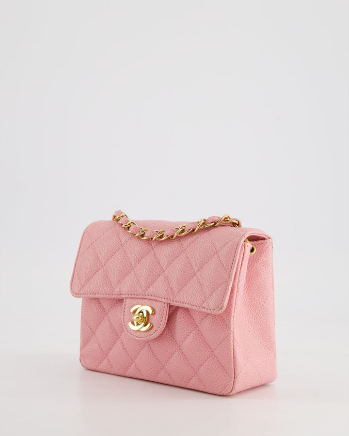 *RARE* Top Quality Chanel Pink Mini Square Flap Bag in Caviar Leather with 24K Gold Plated Hardware