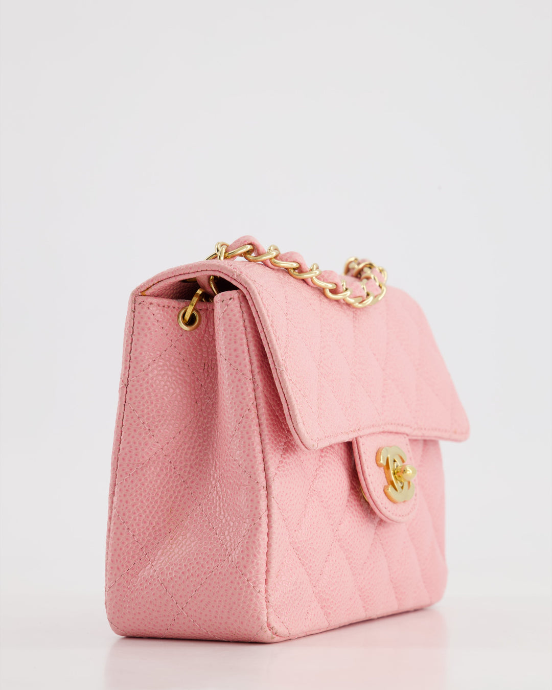 *RARE* Top Quality Chanel Pink Mini Square Flap Bag in Caviar Leather with 24K Gold Plated Hardware