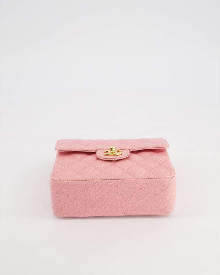 *RARE* Top Quality Chanel Pink Mini Square Flap Bag in Caviar Leather with 24K Gold Plated Hardware
