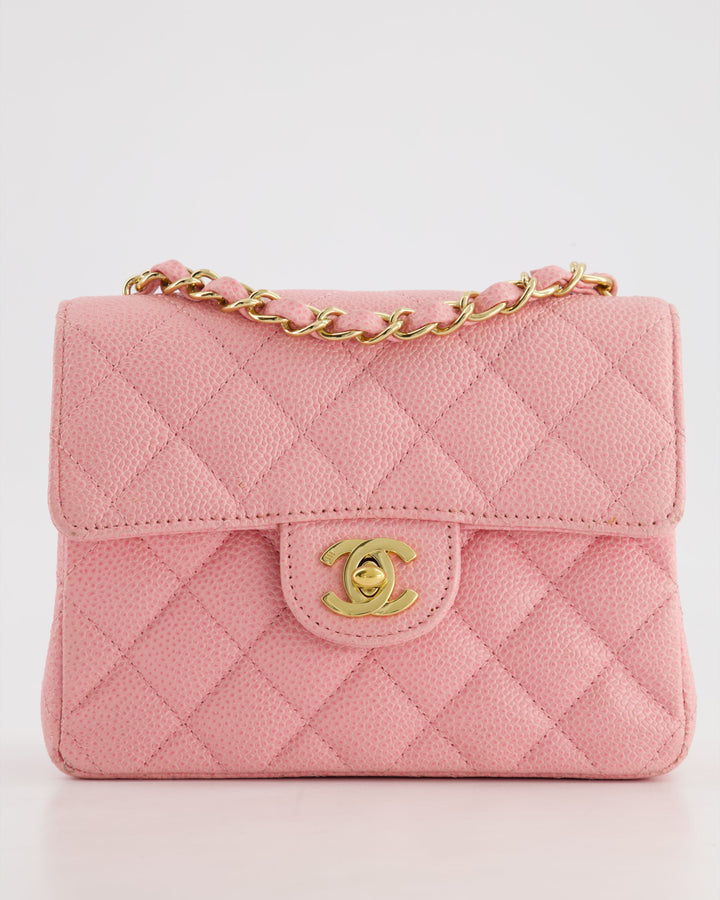 *RARE* Top Quality Chanel Pink Mini Square Flap Bag in Caviar Leather with 24K Gold Plated Hardware