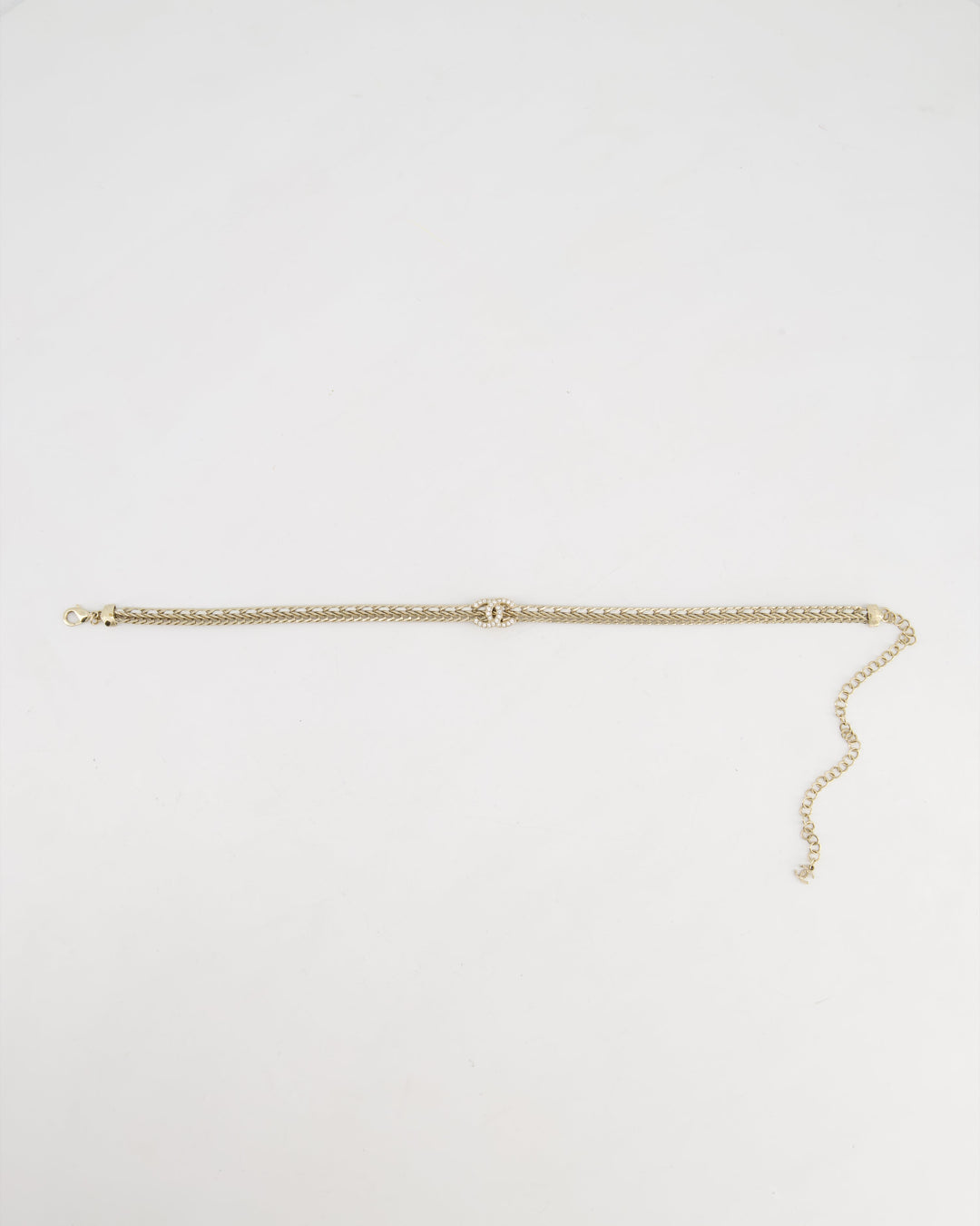 *HOT* Top Quality Chanel Chain Choker Necklace in Champagne Gold with Crystal CC Logo