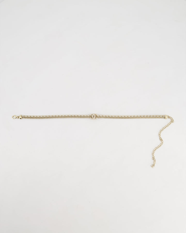 *HOT* Top Quality Chanel Chain Choker Necklace in Champagne Gold with Crystal CC Logo