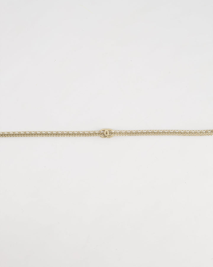 *HOT* Chanel Chain Choker Necklace in Champagne Gold with Crystal CC Logo