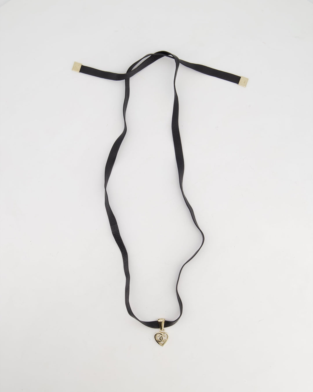 Top Quality Chanel Black Leather Necklace with Champagne Gold CC Heart Pendant