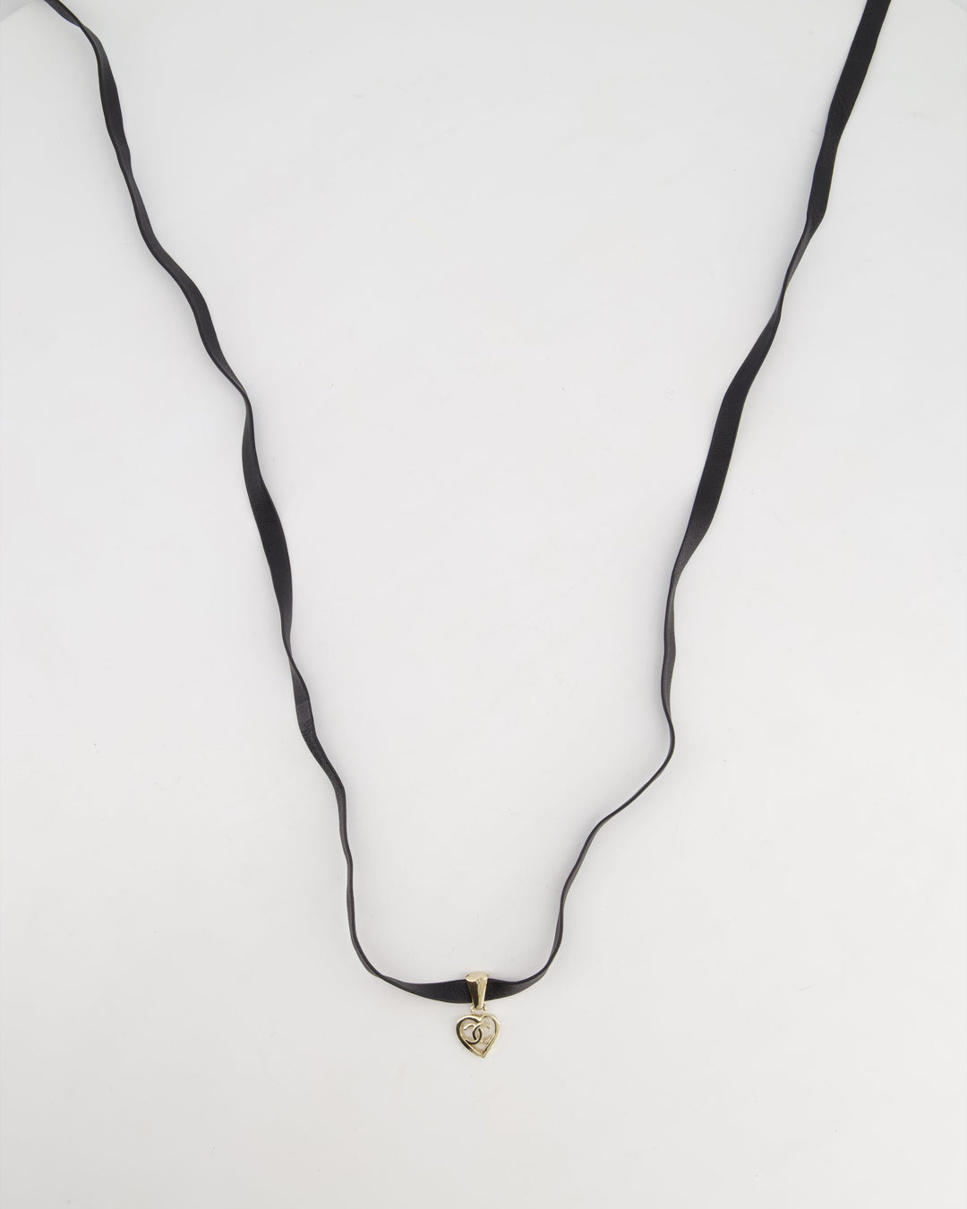 Top Quality Chanel Black Leather Necklace with Champagne Gold CC Heart Pendant