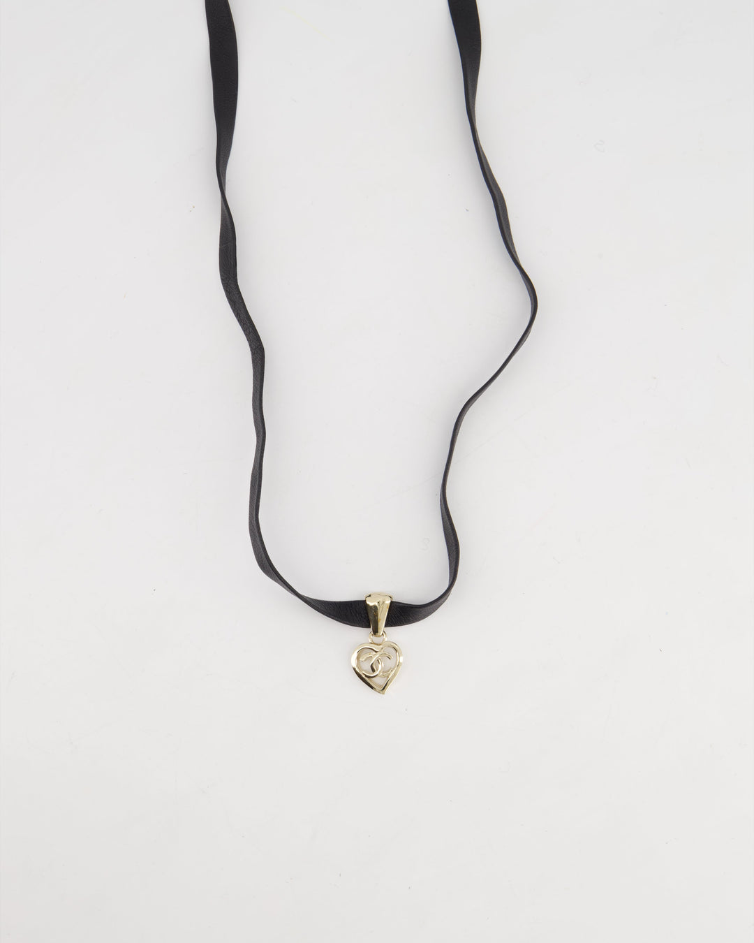 Top Quality Chanel Black Leather Necklace with Champagne Gold CC Heart Pendant