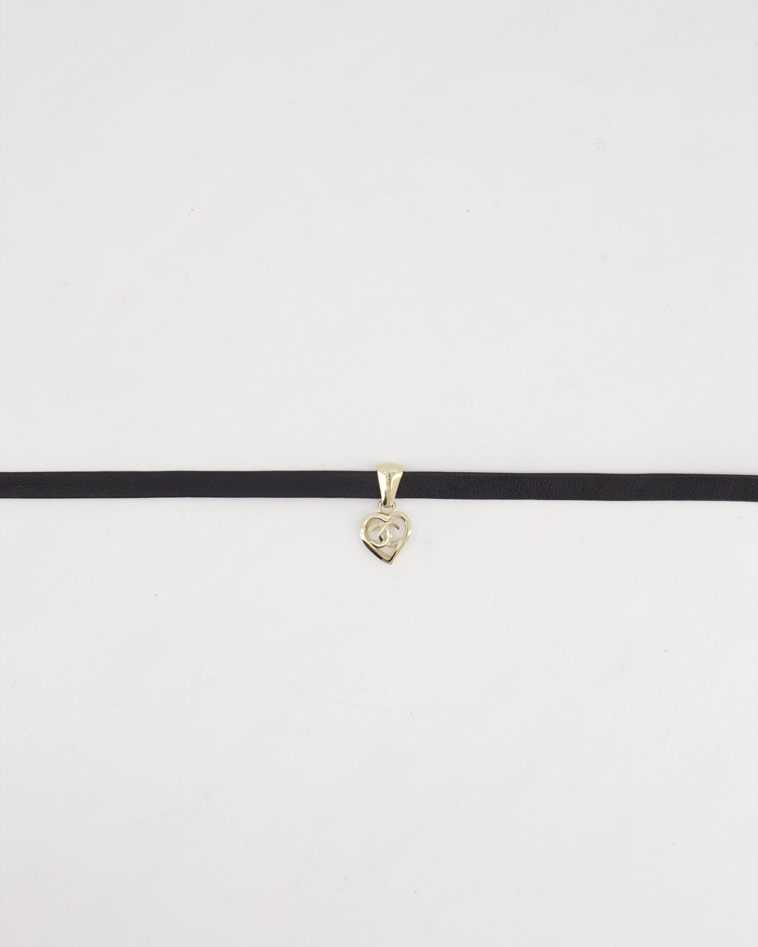 Top Quality Chanel Black Leather Necklace with Champagne Gold CC Heart Pendant