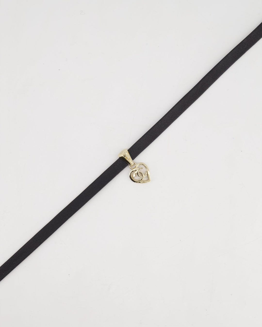 Top Quality Chanel Black Leather Necklace with Champagne Gold CC Heart Pendant