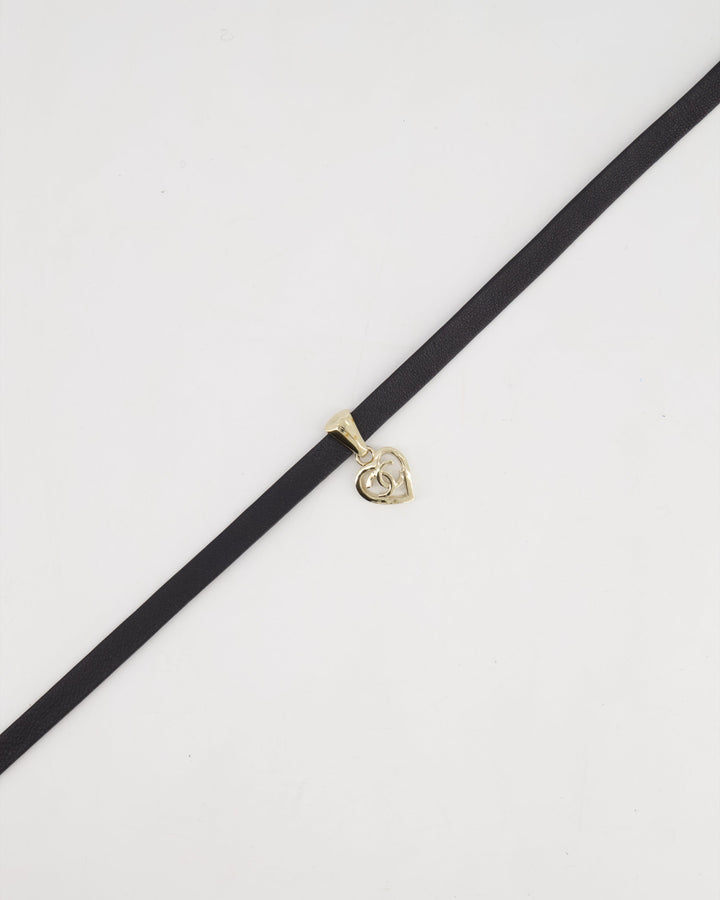 Top Quality Chanel Black Leather Necklace with Champagne Gold CC Heart Pendant