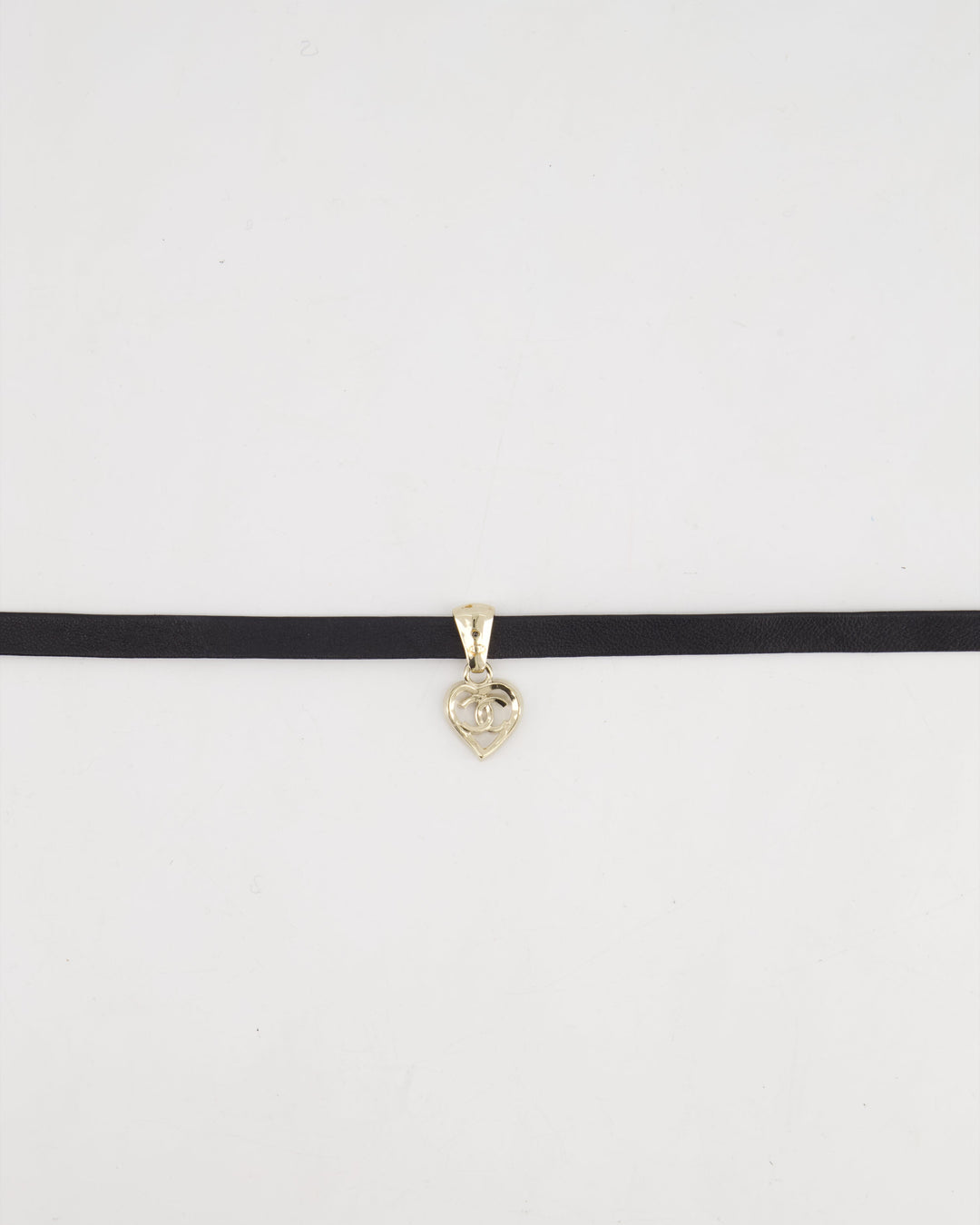 Top Quality Chanel Black Leather Necklace with Champagne Gold CC Heart Pendant