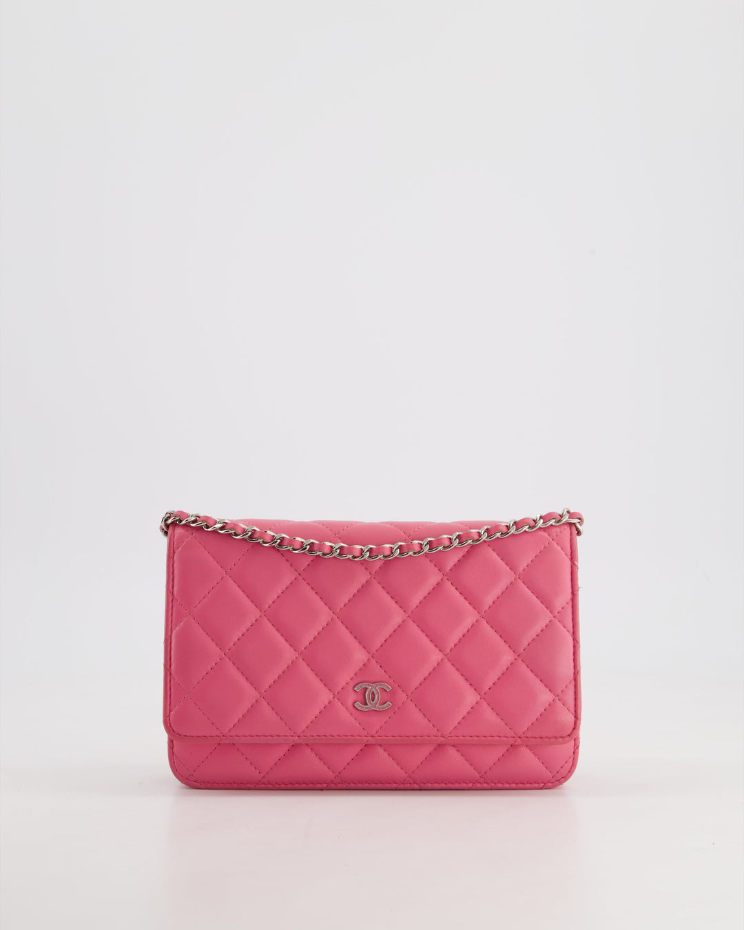Top Quality Chanel Hot Pink Lambskin Wallet on Chain Bag with Silver Hardware