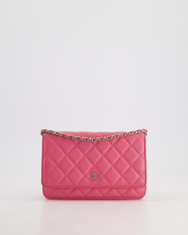 Top Quality Chanel Hot Pink Lambskin Wallet on Chain Bag with Silver Hardware
