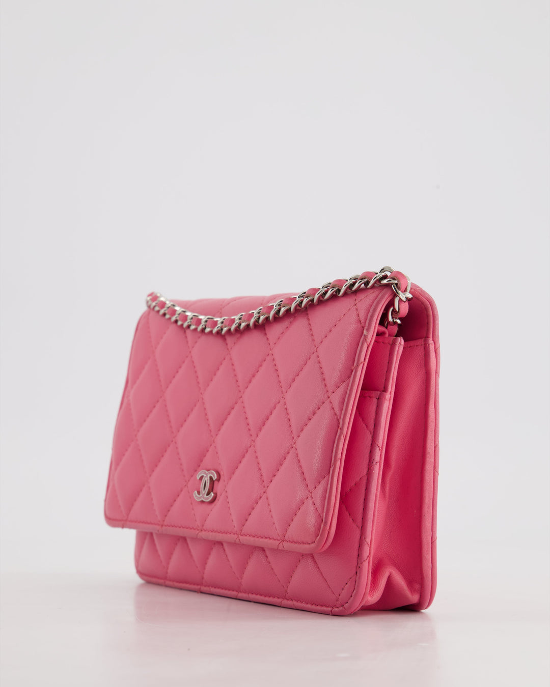 Top Quality Chanel Hot Pink Lambskin Wallet on Chain Bag with Silver Hardware