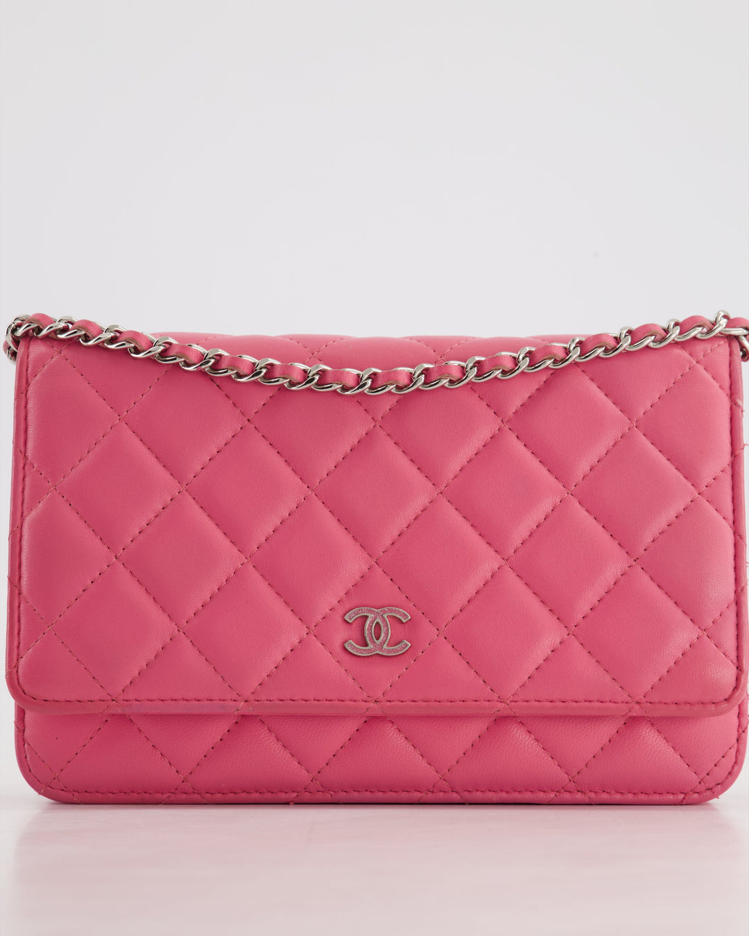 Top Quality Chanel Hot Pink Lambskin Wallet on Chain Bag with Silver Hardware