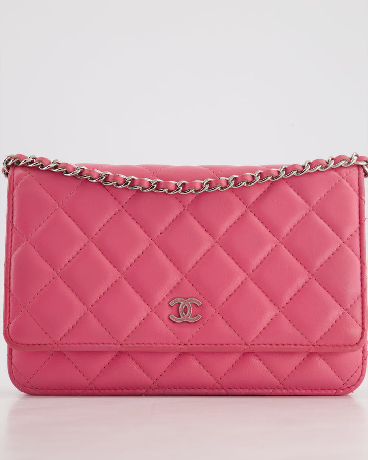 Top Quality Chanel Hot Pink Lambskin Wallet on Chain Bag with Silver Hardware
