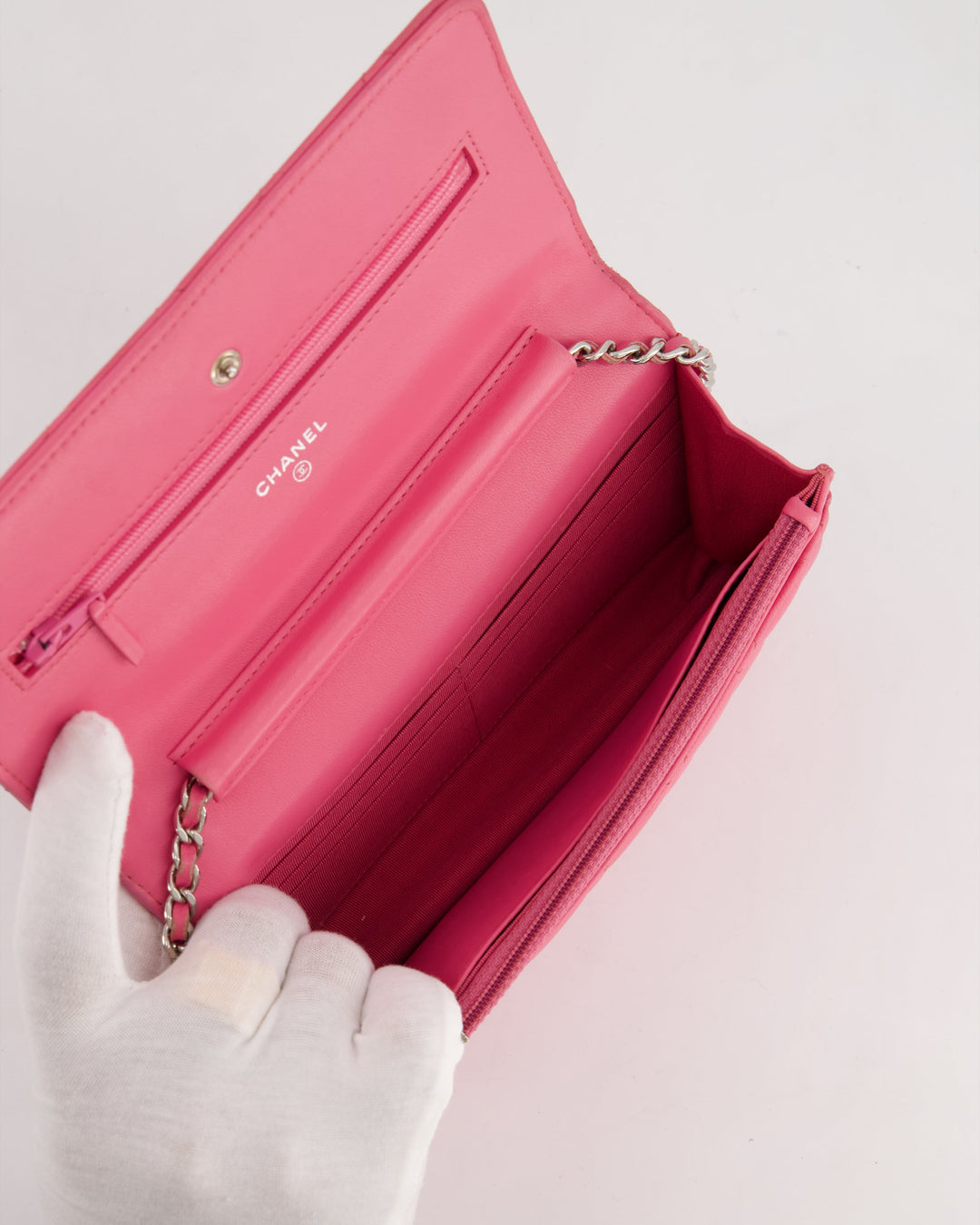 Top Quality Chanel Hot Pink Lambskin Wallet on Chain Bag with Silver Hardware