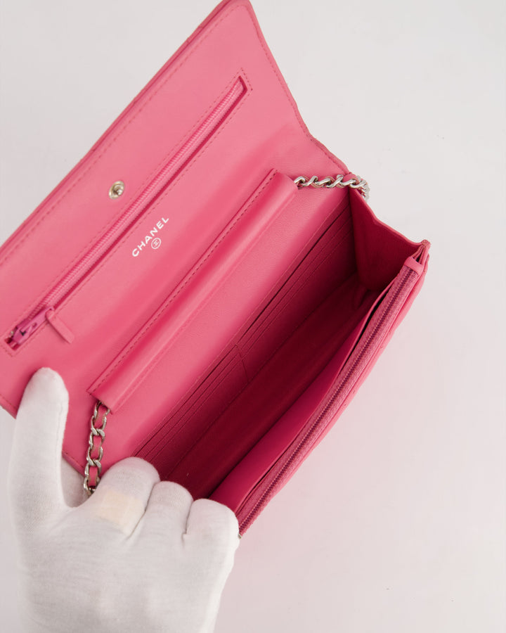 Top Quality Chanel Hot Pink Lambskin Wallet on Chain Bag with Silver Hardware