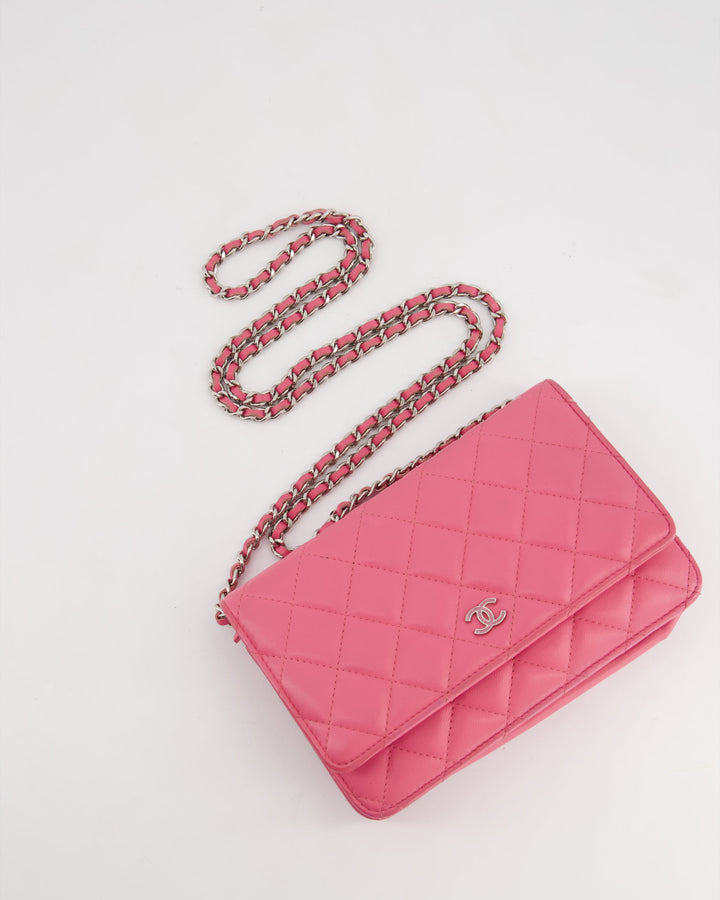 Top Quality Chanel Hot Pink Lambskin Wallet on Chain Bag with Silver Hardware
