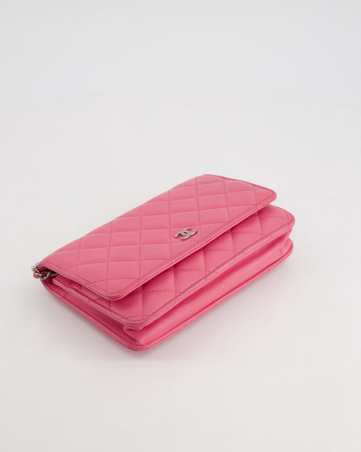Top Quality Chanel Hot Pink Lambskin Wallet on Chain Bag with Silver Hardware
