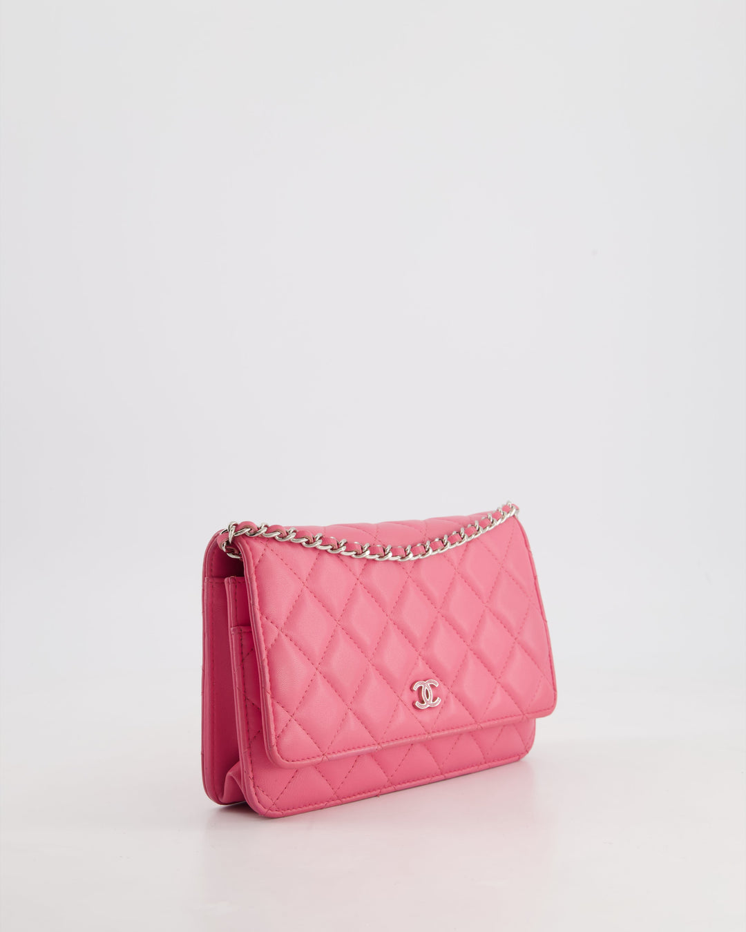 Top Quality Chanel Hot Pink Lambskin Wallet on Chain Bag with Silver Hardware