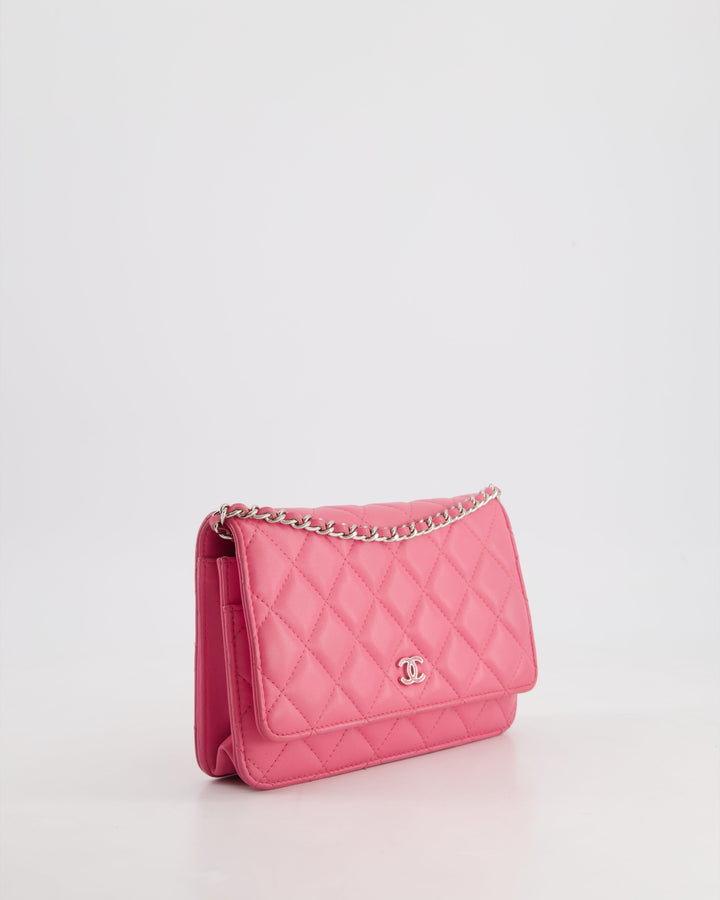 Top Quality Chanel Hot Pink Lambskin Wallet on Chain Bag with Silver Hardware