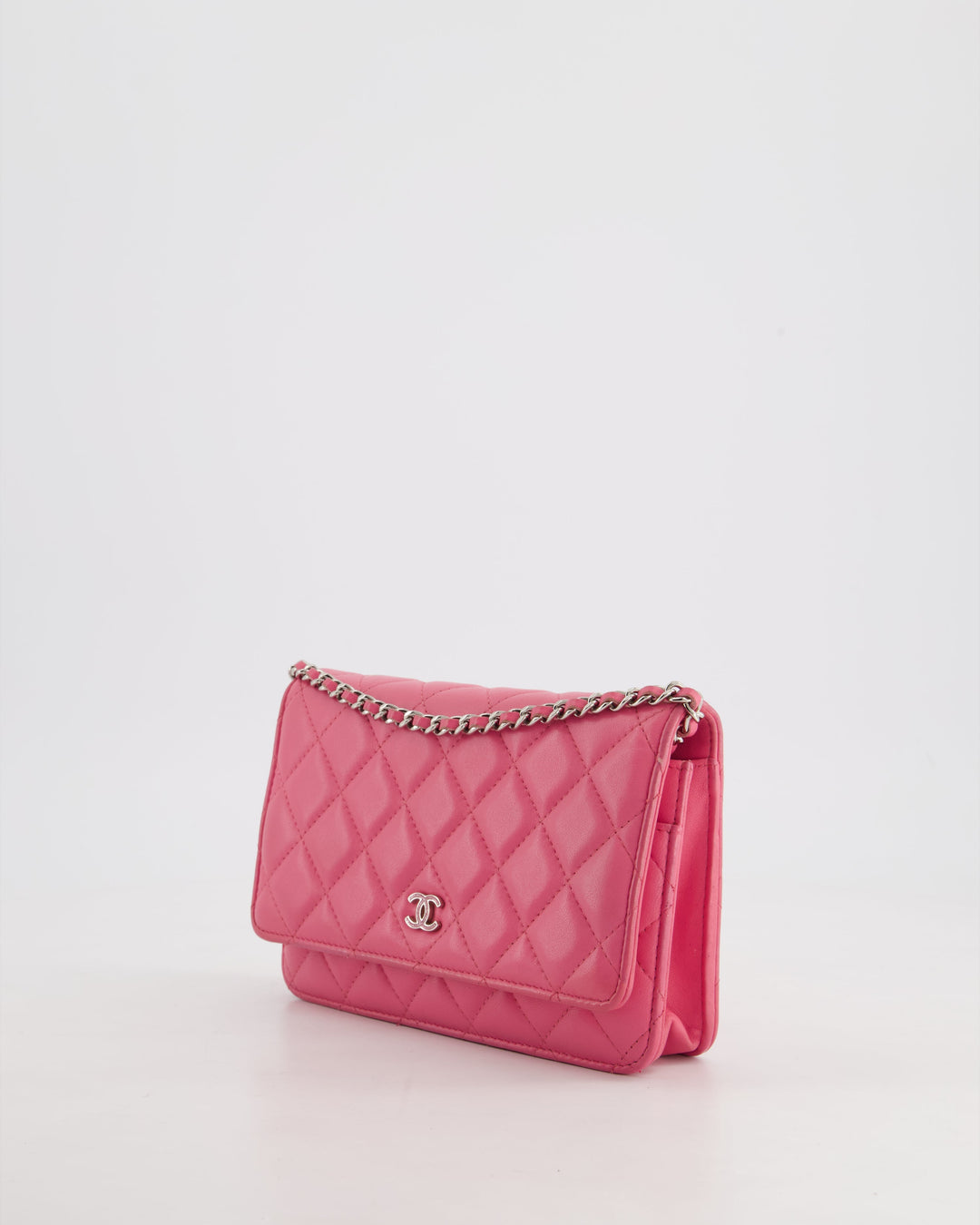 Top Quality Chanel Hot Pink Lambskin Wallet on Chain Bag with Silver Hardware