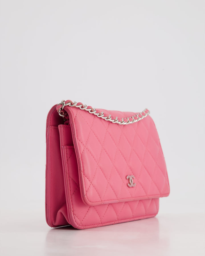 Top Quality Chanel Hot Pink Lambskin Wallet on Chain Bag with Silver Hardware