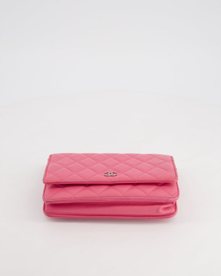 Top Quality Chanel Hot Pink Lambskin Wallet on Chain Bag with Silver Hardware