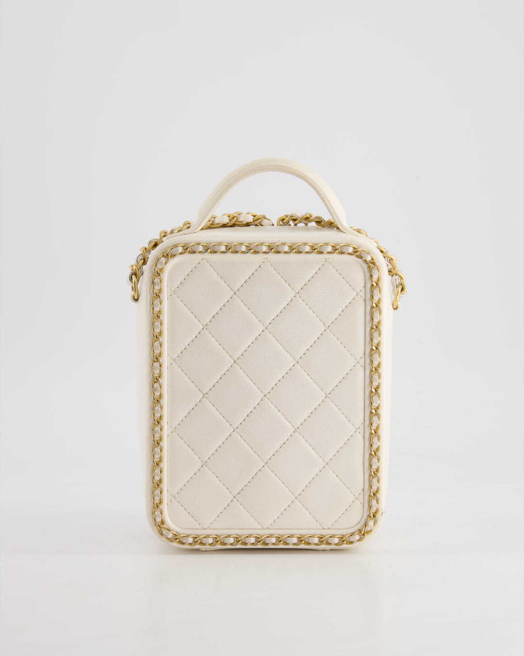 *HOT* Top Quality Chanel White Calfskin Vertical Vanity Case with Gold Chain Trim Detail and Gold Hardware