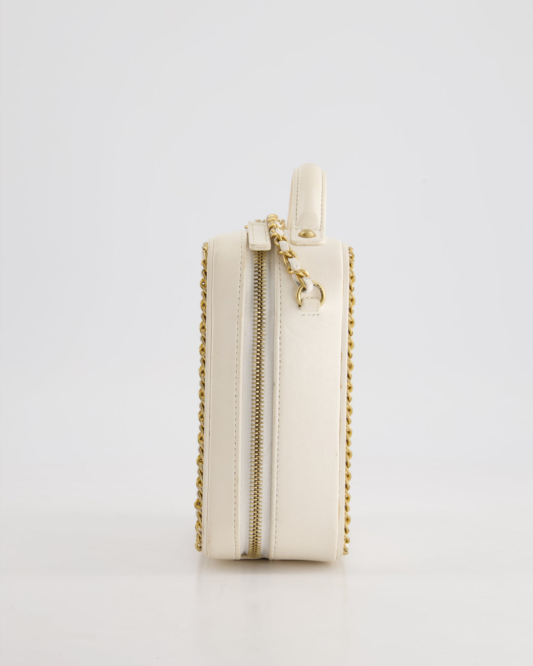 *HOT* Top Quality Chanel White Calfskin Vertical Vanity Case with Gold Chain Trim Detail and Gold Hardware