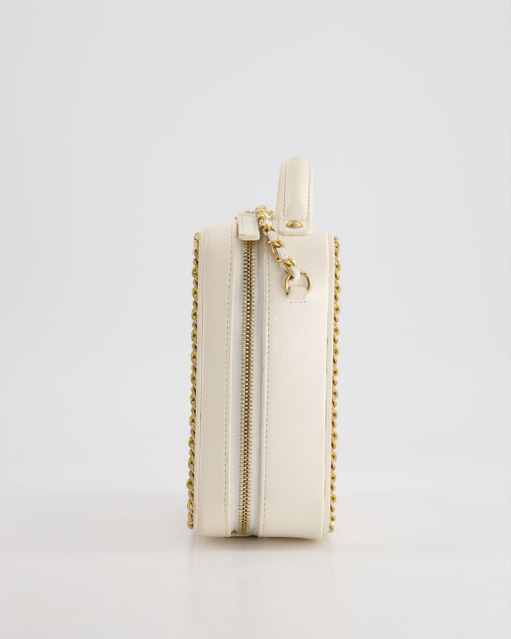 *HOT* Top Quality Chanel White Calfskin Vertical Vanity Case with Gold Chain Trim Detail and Gold Hardware
