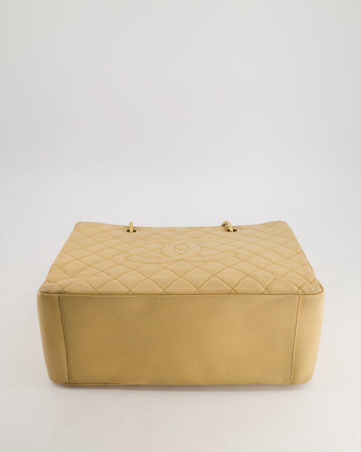 *AMAZING SHAPE* Top Quality Chanel Beige Caviar GST Grand Shopper Tote Bag with Gold Hardware