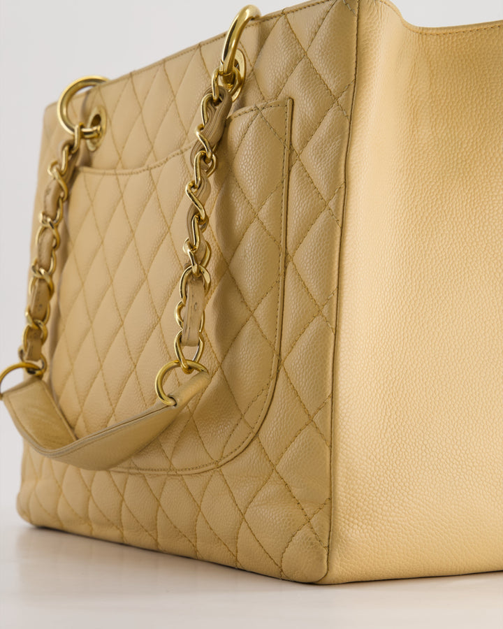 *AMAZING SHAPE* Top Quality Chanel Beige Caviar GST Grand Shopper Tote Bag with Gold Hardware