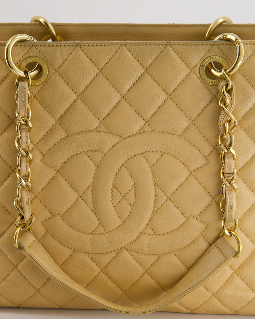 *AMAZING SHAPE* Top Quality Chanel Beige Caviar GST Grand Shopper Tote Bag with Gold Hardware