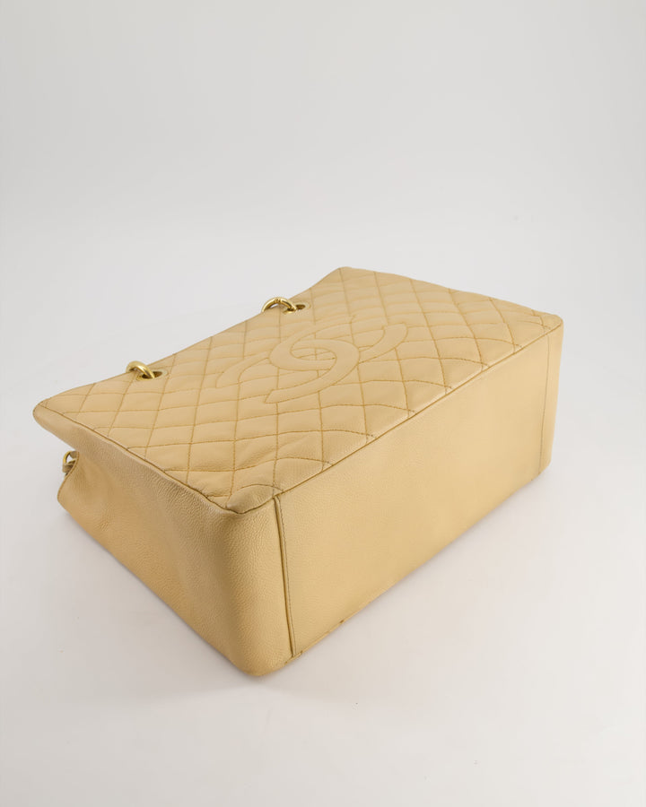 *AMAZING SHAPE* Top Quality Chanel Beige Caviar GST Grand Shopper Tote Bag with Gold Hardware