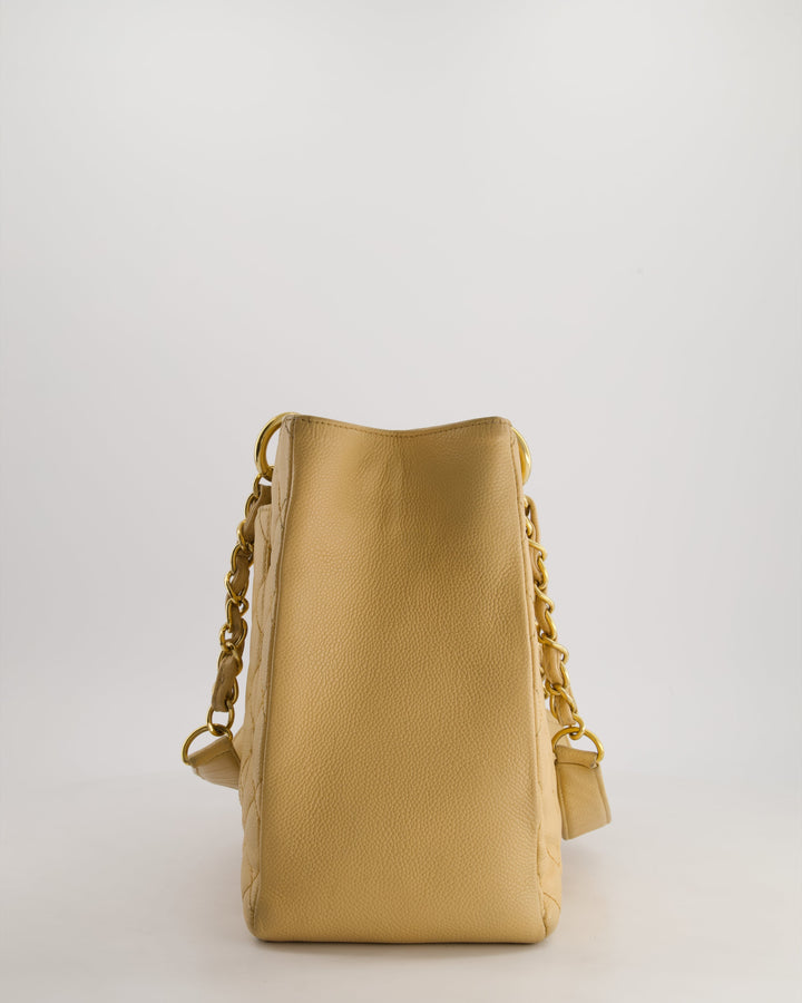 *AMAZING SHAPE* Top Quality Chanel Beige Caviar GST Grand Shopper Tote Bag with Gold Hardware