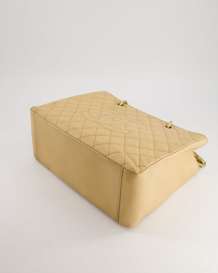 *AMAZING SHAPE* Top Quality Chanel Beige Caviar GST Grand Shopper Tote Bag with Gold Hardware
