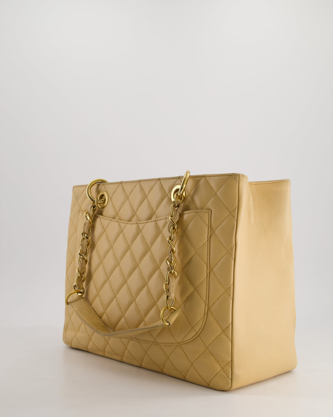 *AMAZING SHAPE* Top Quality Chanel Beige Caviar GST Grand Shopper Tote Bag with Gold Hardware