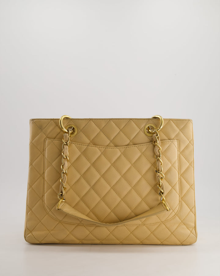 *AMAZING SHAPE* Top Quality Chanel Beige Caviar GST Grand Shopper Tote Bag with Gold Hardware