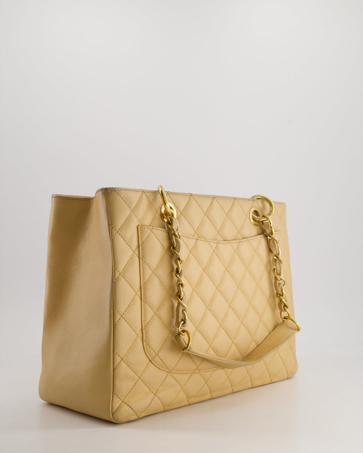 *AMAZING SHAPE* Top Quality Chanel Beige Caviar GST Grand Shopper Tote Bag with Gold Hardware