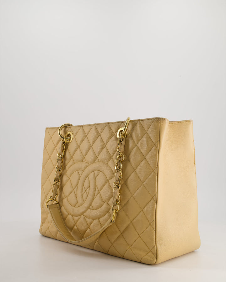 *AMAZING SHAPE* Top Quality Chanel Beige Caviar GST Grand Shopper Tote Bag with Gold Hardware
