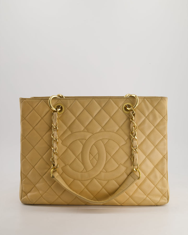 *AMAZING SHAPE* Top Quality Chanel Beige Caviar GST Grand Shopper Tote Bag with Gold Hardware