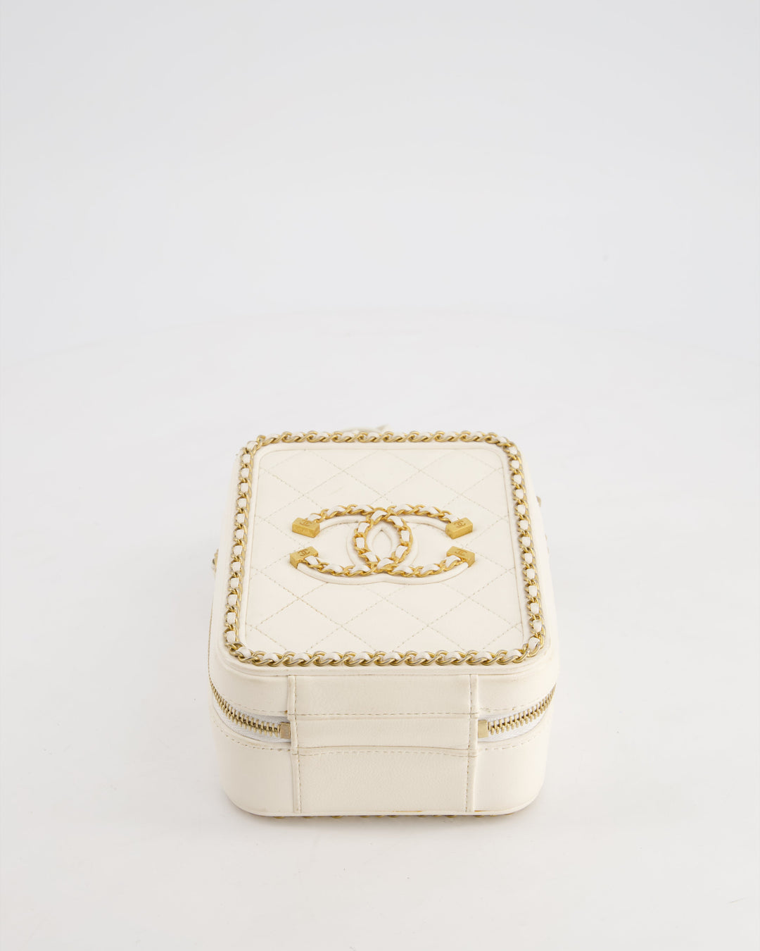 *HOT* Top Quality Chanel White Calfskin Vertical Vanity Case with Gold Chain Trim Detail and Gold Hardware