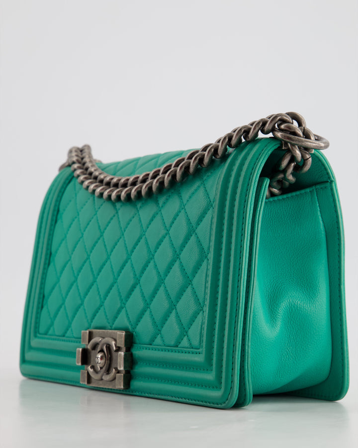 *HOT* Top Quality Chanel Mint Green Medium Boy Bag in Calfskin Leather with Ruthenium Hardware