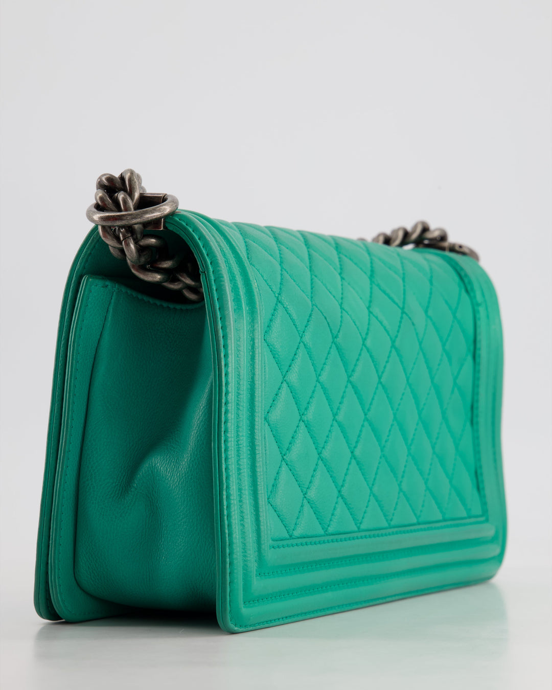 *HOT* Top Quality Chanel Mint Green Medium Boy Bag in Calfskin Leather with Ruthenium Hardware
