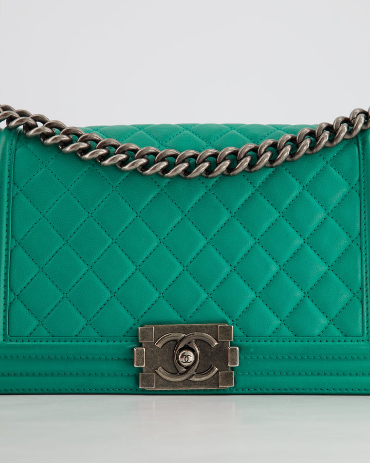 *HOT* Top Quality Chanel Mint Green Medium Boy Bag in Calfskin Leather with Ruthenium Hardware