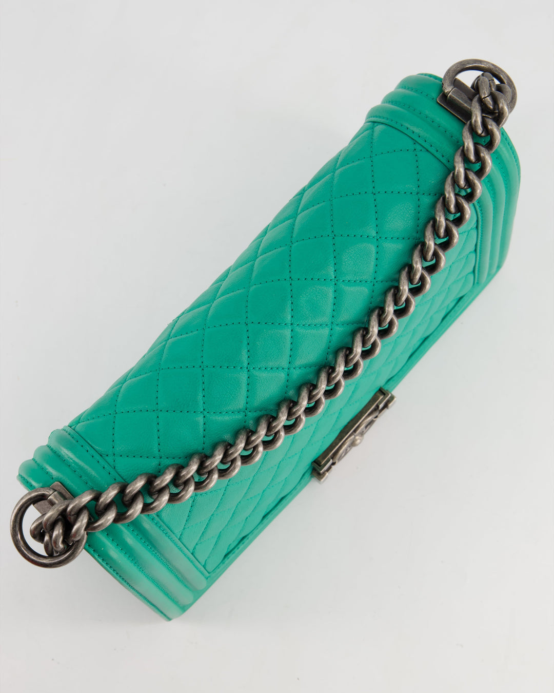 *HOT* Top Quality Chanel Mint Green Medium Boy Bag in Calfskin Leather with Ruthenium Hardware