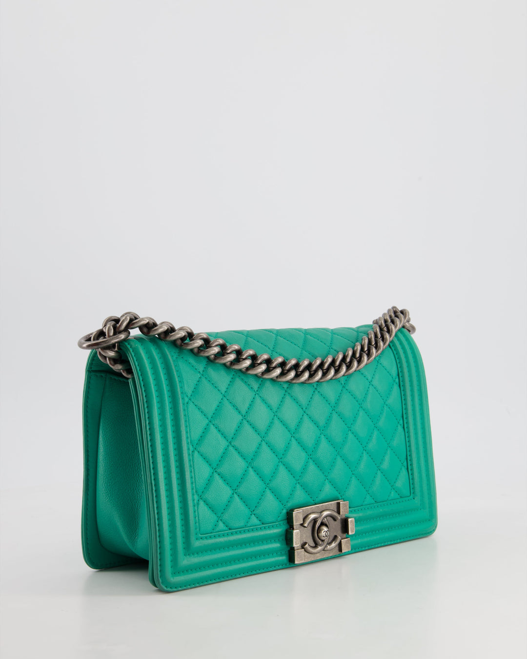 *HOT* Top Quality Chanel Mint Green Medium Boy Bag in Calfskin Leather with Ruthenium Hardware