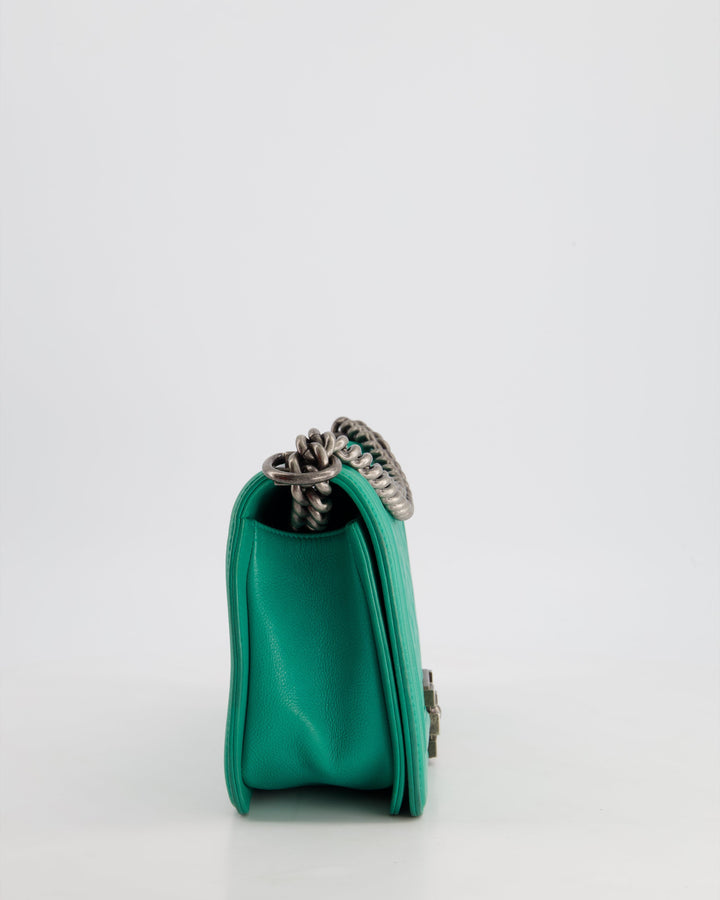 *HOT* Top Quality Chanel Mint Green Medium Boy Bag in Calfskin Leather with Ruthenium Hardware